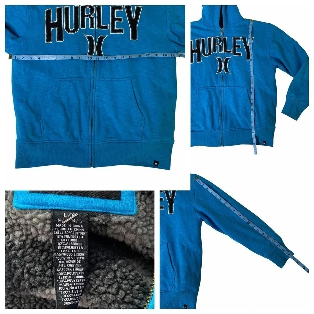 HURLEY Blue Plush Lined Full Zip Sweatshirt